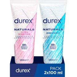 Durex - Pack Lubricante Naturals Hidratante y Naturals Sensitivo, Ingredientes 100% Naturales, 2x100 ml, Dermatológicamente Testado, Para Sexo