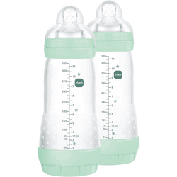 MAM 2 Biberones Anticólicos, a partir de 4 Meses, 320ml, con Tetina 3 Flujo Rápido de Silicona de Fácil Aceptación, Autoesterilizable y Fácil de Limpiar, Easy Start Anti-Colic, Azul