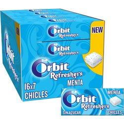 Orbit Refreshers, Chicles Sin Azúcar Sabor Menta que proporciona frescura inmediata, en formato gragea en pack de bolsillo (16 x 7 chicles)