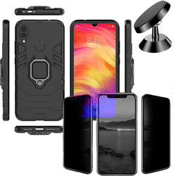 Kit Carcasa, Protector Privacy y Soporte Magnetico Xiaomi Redmi 7 Military Defender Negro