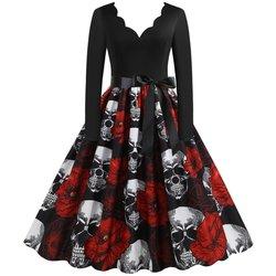 Vestidos de Halloween para mujer de manga larga vestido de cóctel estampado disfraz de fiesta de cosplay