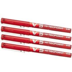 Pack 4, Pilot V5 Azul Negro Rojo, Boligrafo de tinta Hi-Tecpoint Extrafina Bolígrafo 0.5mm Punta Punta 0.3mm Ancho de Línea (Paquete de 4), Pack de 4 colores Esencial (2 azul, 1 negro y 1 rojo ) o pack de solo un color.