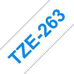 Cinta laminada Compatible Brother Tze263 Texto Azul / Fondo Blanco 36Mm X 8M