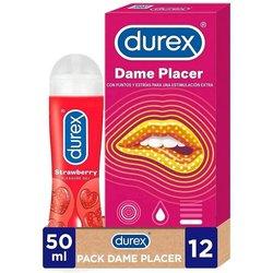 DUREX Pack Preservativo Dame Placer 12 Condones + Lubricante Fresa 50 ml