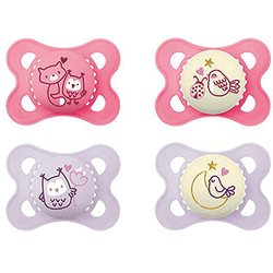 MAM Pack De 4 Chupetes Original Day & Night, Bebé 2-6 Meses, Silicona, Brilla en la Oscuridad, 4 Unidades, Rosa