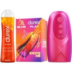 Durex - Masturbador de Pene, Vibrante y Suave, RIDE & VIBE + Lubricante Efecto Calor 50 ml, Texturizado, Estriado, Juguete Sexual, Resistente al Agua