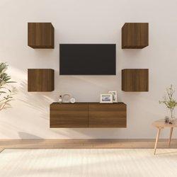 Conjunto de muebles de TV de pared de madera marrón multicapa