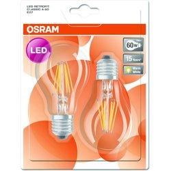 Osram LED Bombilla Retrofit Classic A, forma de bombilla con casquillo E27. Filamento transparente