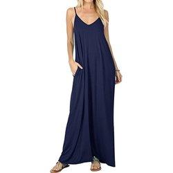 Vestido largo maxi de playa de verano sin mangas con cuello en V profundo informal para mujer