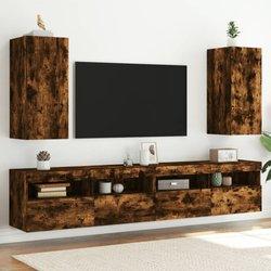 Mueble TV de pared con luces LED 2 piezas Smoke Oak 30,5x35x70 cm