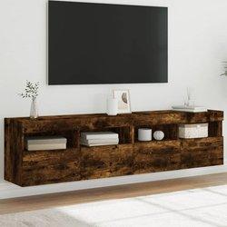 Mueble TV de pared con luces LED 2 piezas Smoke Oak 80x30x40 cm