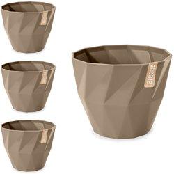 Set de 4 Macetas Redondas Decorativas 19 cm con Textura. Taupe ARECA