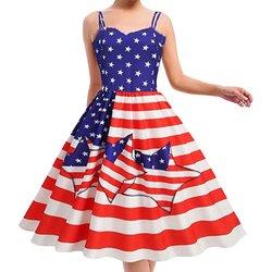 Vestido patriótico para mujer, 4 de julio, bandera americana, vestido sin mangas, vestido de verano, mini para mujer y niña Indep