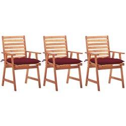 Sillas de comedor al aire libre con almohadas 3 Pcs Acacia sólido