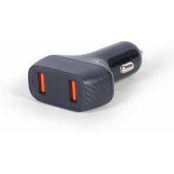 cargador rã âpido de coche usb gembird de 2 puertos, qc3.0, 36 w, negro