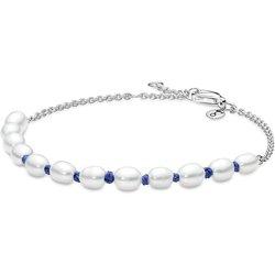 Pandora Moments Pulsera en plata de ley Cordón Azul Perlas Cultivadas de Agua Dulce 591689C01 , para Mujer