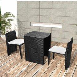 3 PCs Bistro Set con almohadas de polyrattan negro