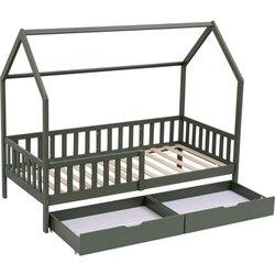 Cama cabaña verde con cajones para niños marceau 190x90cm