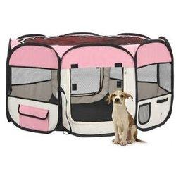 vidaXL Parque De Perros Plegable Y Bolsa Transporte Rosa 125x125x61cm