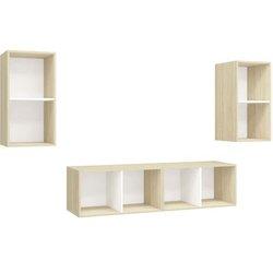 vidaXL Muebles de pared de TV 4 uds aglomerado blanco y roble Sonoma