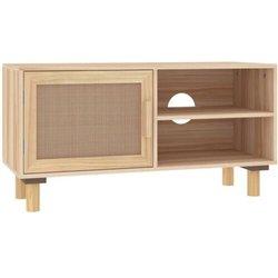 Mueble TV marrón 80x30x40 cm Pino macizo y ratán natural