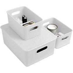 Tatay baobab -set 3 cajas organizadoras grandes con tapa en plástico pp05. blanco pergamon