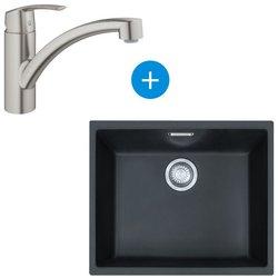 Franke set sirius fregadero bajo encimera 52,5x44 cm tectonite®, negro mate + mezclador monomando grohe supersteel (125.0363.789-dc1)