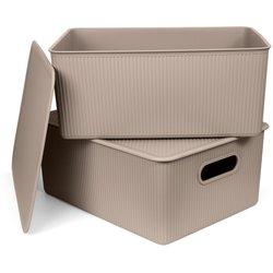 Tatay baobab - set de 2 cajas organizadoras 15l con tapa en plástico pp05. taupe