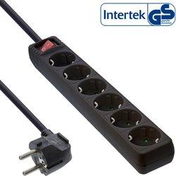 Inline regleta 6 tomas 6x tipo f con interruptor de alimentación negro 1,5 m