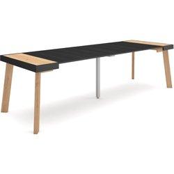 Mesa Consola extensible 260 Para 12 comensales Patas de madera Roble y negro