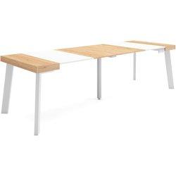 Mesa Consola extensible 260 Para 12 comensales Patas de madera Roble y blanco