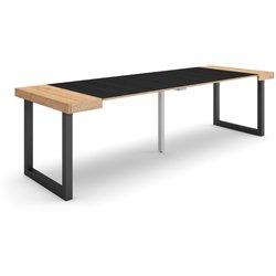 Mesa Consola extensible 260 Para 12 comensales Patas madera maciza Roble y negro