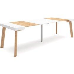 Mesa Consola extensible 260 Para 12 comensales Patas de madera Roble y blanco