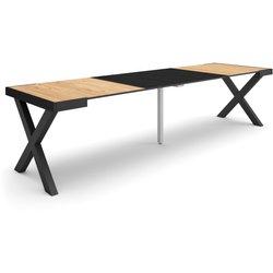 Mesa Consola extensible 300 Para 14 comensales Patas madera maciza Roble y negro