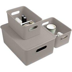 Tatay baobab - set de 3 cajas organizadoras grandes con tapa en plástico pp05. taupe