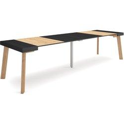 Mesa Consola extensible 300 Para 14 comensales Patas de madera Negro y roble