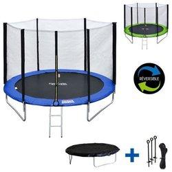 Cama elástica de 180 cm reversible azul/verde, pack trampolín cairns+ red de seguridad + escalera + lona + kit de anclaje.