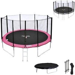 Cama elástica de 370cm reversible rosa/gris, pack trampolín perth + red de seguridad + escalera + lona + kit de anclaje.