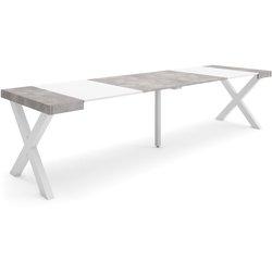 Mesa Consola extensible 300 Para 14 comensales Patas madera maciza Blanco y cemento