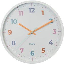 FISURA Reloj de pared original blanco Reloj de cocina moderno Reloj de pared con números multicolor 30 cm de diámetro ABS y cristal 1 pila AA