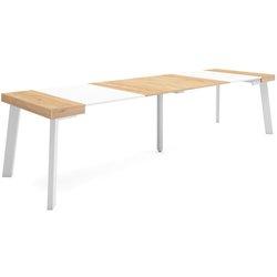 Mesa Consola extensible 300 Para 14 comensales Patas de madera Roble y blanco