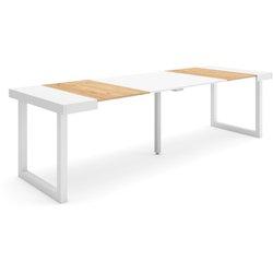 Mesa Consola extensible 260 Para 12 comensales Patas madera maciza Roble y blanco