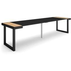 Mesa Consola extensible 300 Para 14 comensales Patas madera maciza Roble y negro