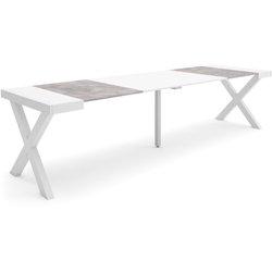 Mesa Consola extensible 300 Para 14 comensales Patas madera maciza Blanco y cemento