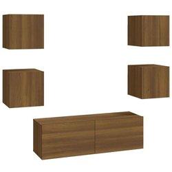 Conjunto de muebles de TV de pared de madera marrón multicapa