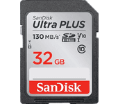 Tarjeta SDHC - SanDisk Ultra Plus, 32GB, 130 MB/s, UHS-I, V10, Clase 10, Resistente al Agua, Multicolor