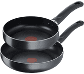 Set de sartenes - Tefal C42202S2A, 2 unidades, 20/26 cm, Para todo tipo cocinas, Revestimiento antiadherente, Aluminio, Negro