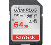 Tarjeta SDXC - SanDisk Ultra Plus, 64GB, 150 MB/s, UHS-I, V10, Clase 10, Resistente al Agua, Multicolor