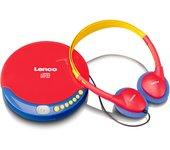 Lenco CD-021 - Reproductor de CD portátil para niños - Discman - Auriculares con limitación de Volumen - Lee CD-R/RW - Batería integrada - con Cable de Carga - Rojo/Azul