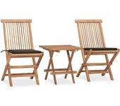 Set comedor de jardín plegable 3 piezas madera de teca cojines